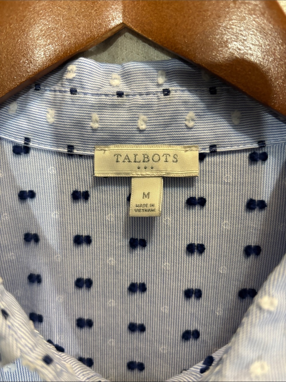 Talbots Blue White Striped Polka Dot Button-Down Shirt Blouse Medium 100%Cotton - Picture 2 of 8